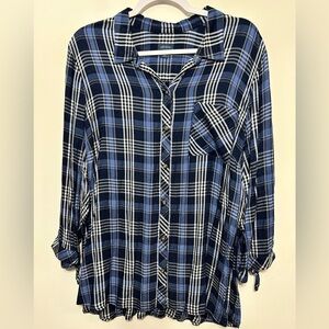 J Jill Denim Plaid Viscose Rayon Button Up Shirt Womens Size XL